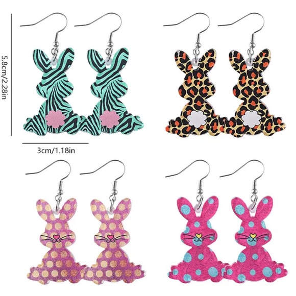 Blue & Black Zebra Striped Bunny Earrings - Picture 3 of 3